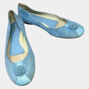 Delman Glacier Blue Suede Rosette Accent Vamp Loafer Flats